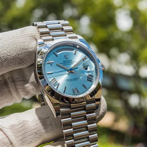 rolex day-date 40 platinum ice blue dial|rolex day date baguette bezel.